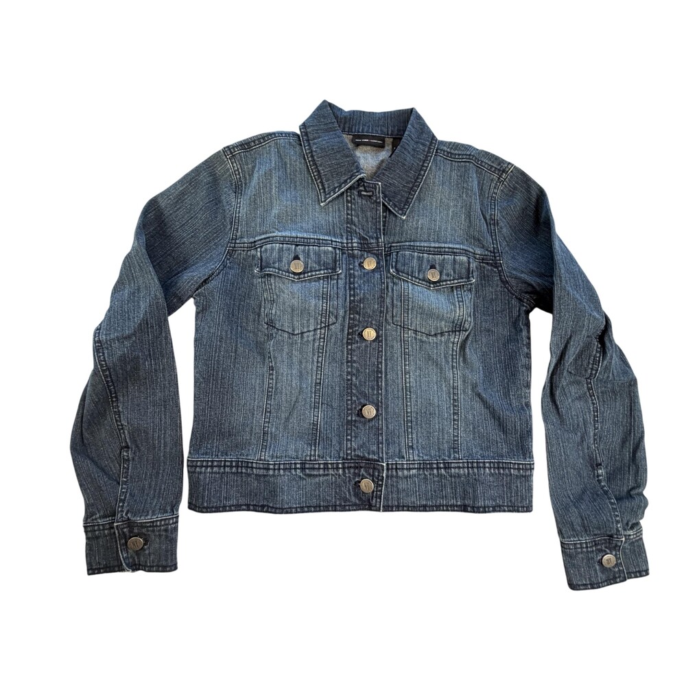 New York & Company Jacket Womens XS Blue Denim Button Front Pockets Classic